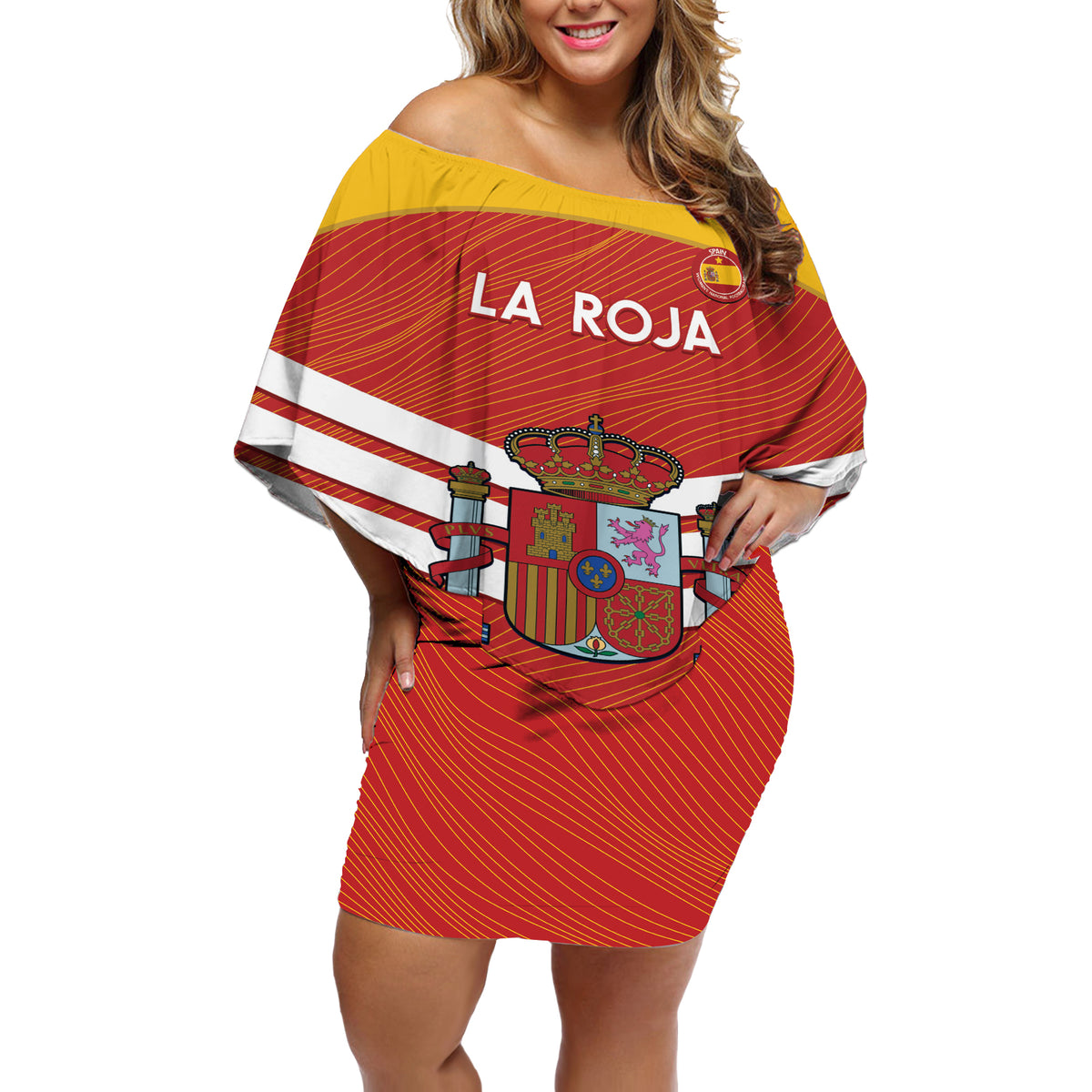 Custom Spain Football Off Shoulder Short Dress Summer 2024 La Roja - Wonder Print Shop