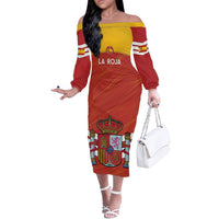 Custom Spain Football Off The Shoulder Long Sleeve Dress Summer 2024 La Roja - Wonder Print Shop
