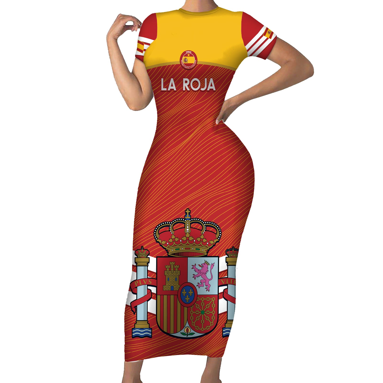 Custom Spain Football Short Sleeve Bodycon Dress Summer 2024 La Roja - Wonder Print Shop