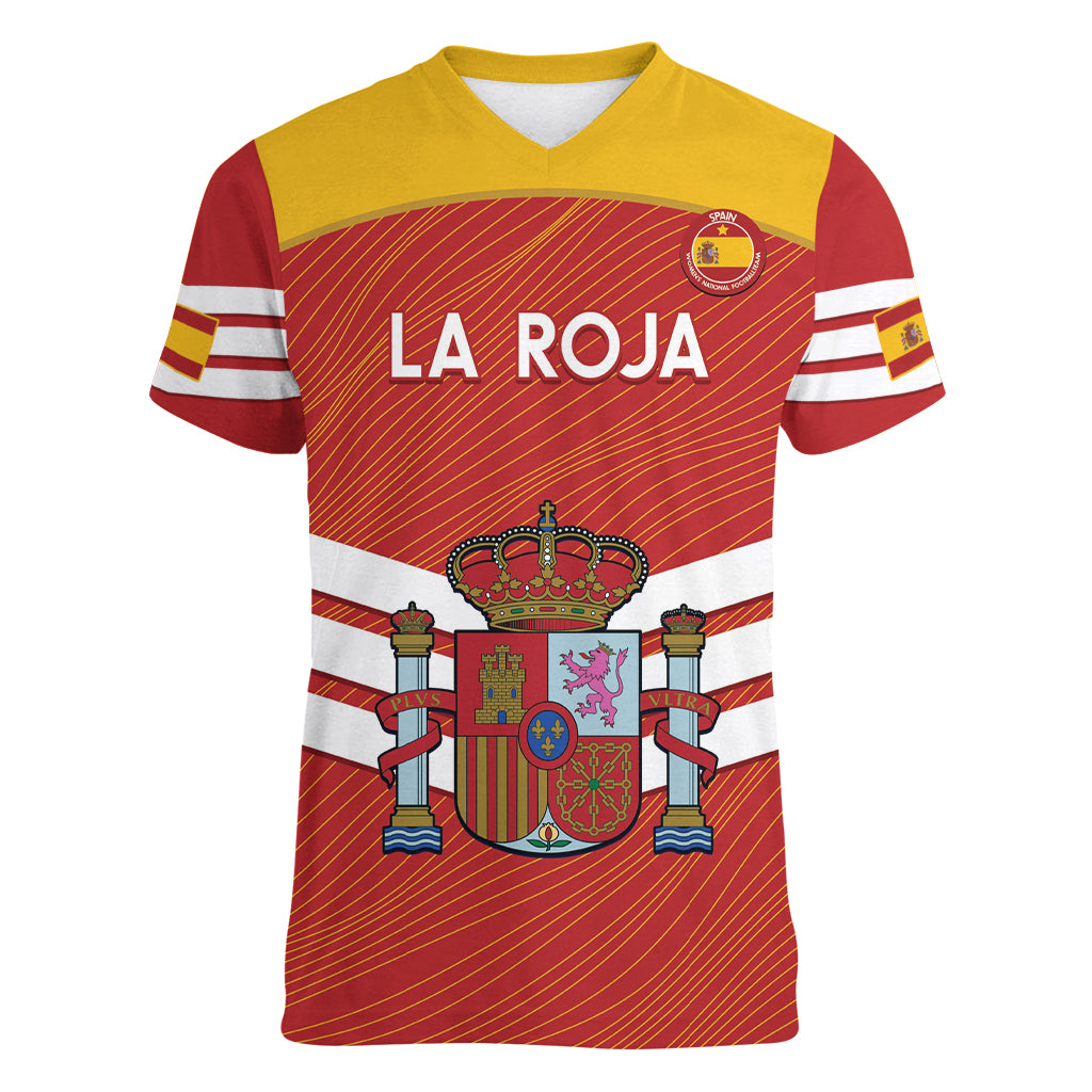 Custom Spain Football Women V-Neck T-Shirt Summer 2024 La Roja - Wonder Print Shop
