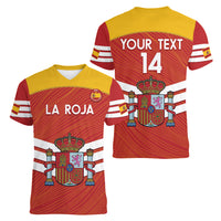 Custom Spain Football Women V-Neck T-Shirt Summer 2024 La Roja - Wonder Print Shop