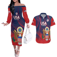 Custom United States Soccer Couples Matching Off The Shoulder Long Sleeve Dress and Hawaiian Shirt Summer 2024 Go USA - Wonder Print Shop