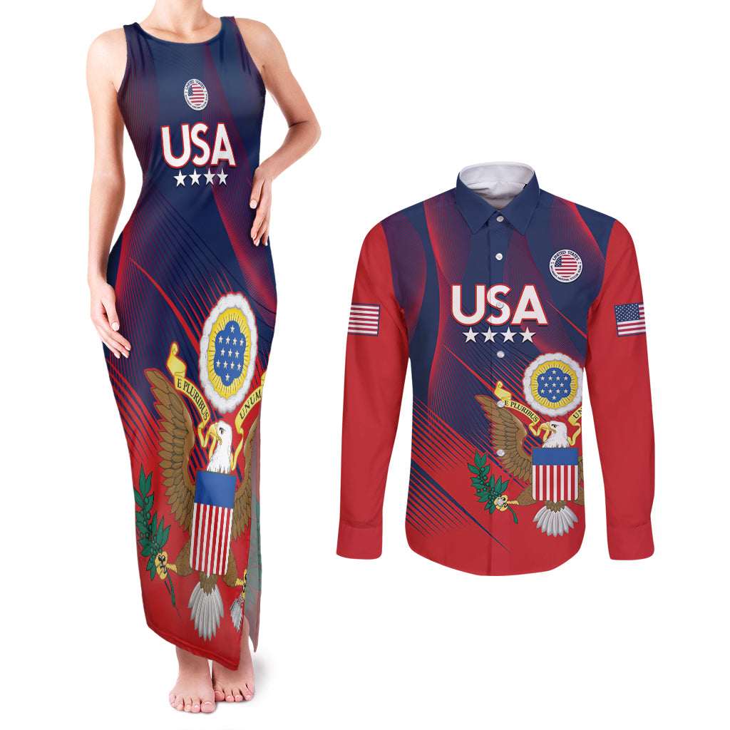 Custom United States Soccer Couples Matching Tank Maxi Dress and Long Sleeve Button Shirt Summer 2024 Go USA - Wonder Print Shop