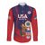 Custom United States Soccer Long Sleeve Button Shirt Summer 2024 Go USA - Wonder Print Shop