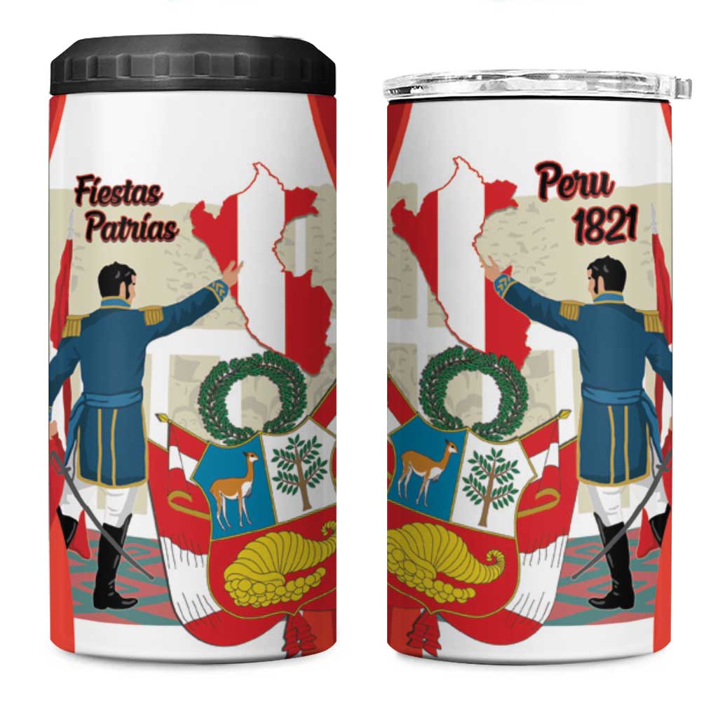 Peru Independence Day 4 in 1 Can Cooler Tumbler Jose de San Martin Fiestas Patrias
