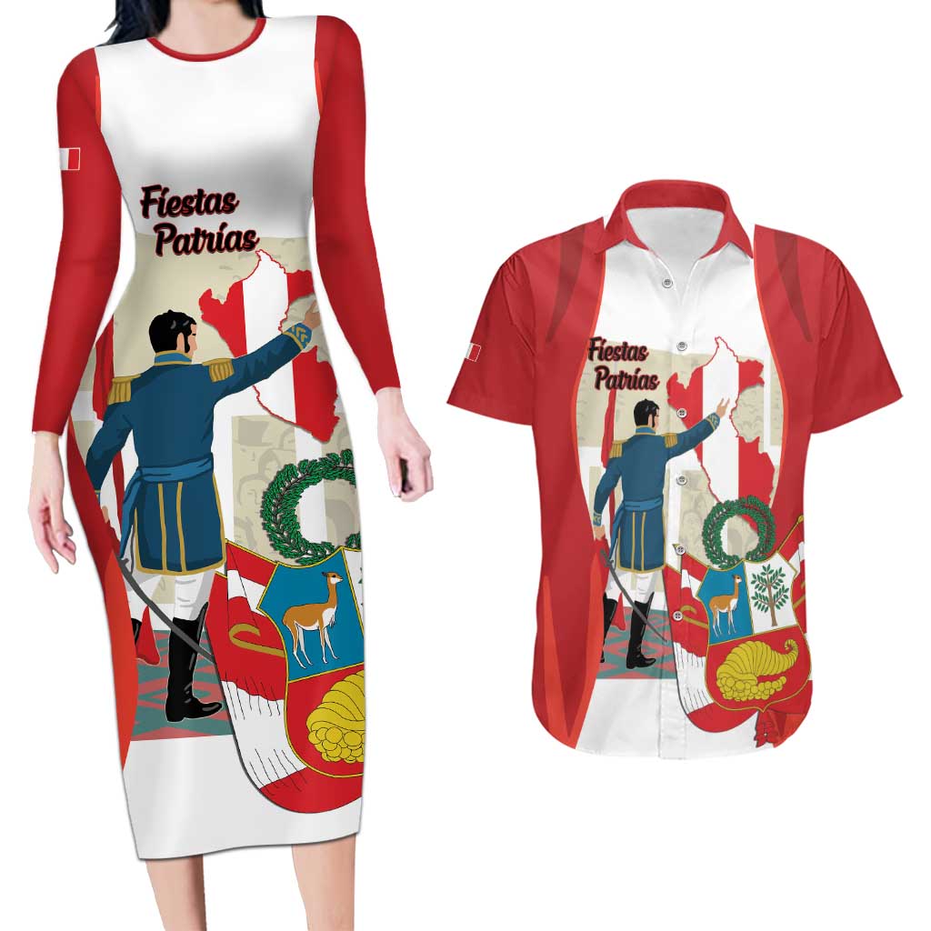 Peru Independence Day Couples Matching Long Sleeve Bodycon Dress and Hawaiian Shirt Jose de San Martin Fiestas Patrias