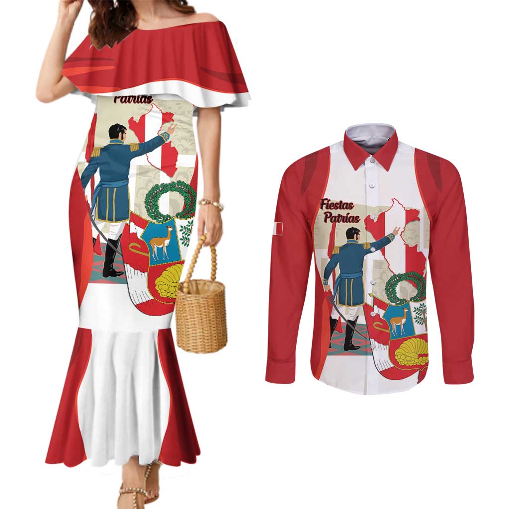 Peru Independence Day Couples Matching Mermaid Dress and Long Sleeve Button Shirt Jose de San Martin Fiestas Patrias