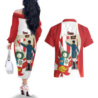 Peru Independence Day Couples Matching Off The Shoulder Long Sleeve Dress and Hawaiian Shirt Jose de San Martin Fiestas Patrias