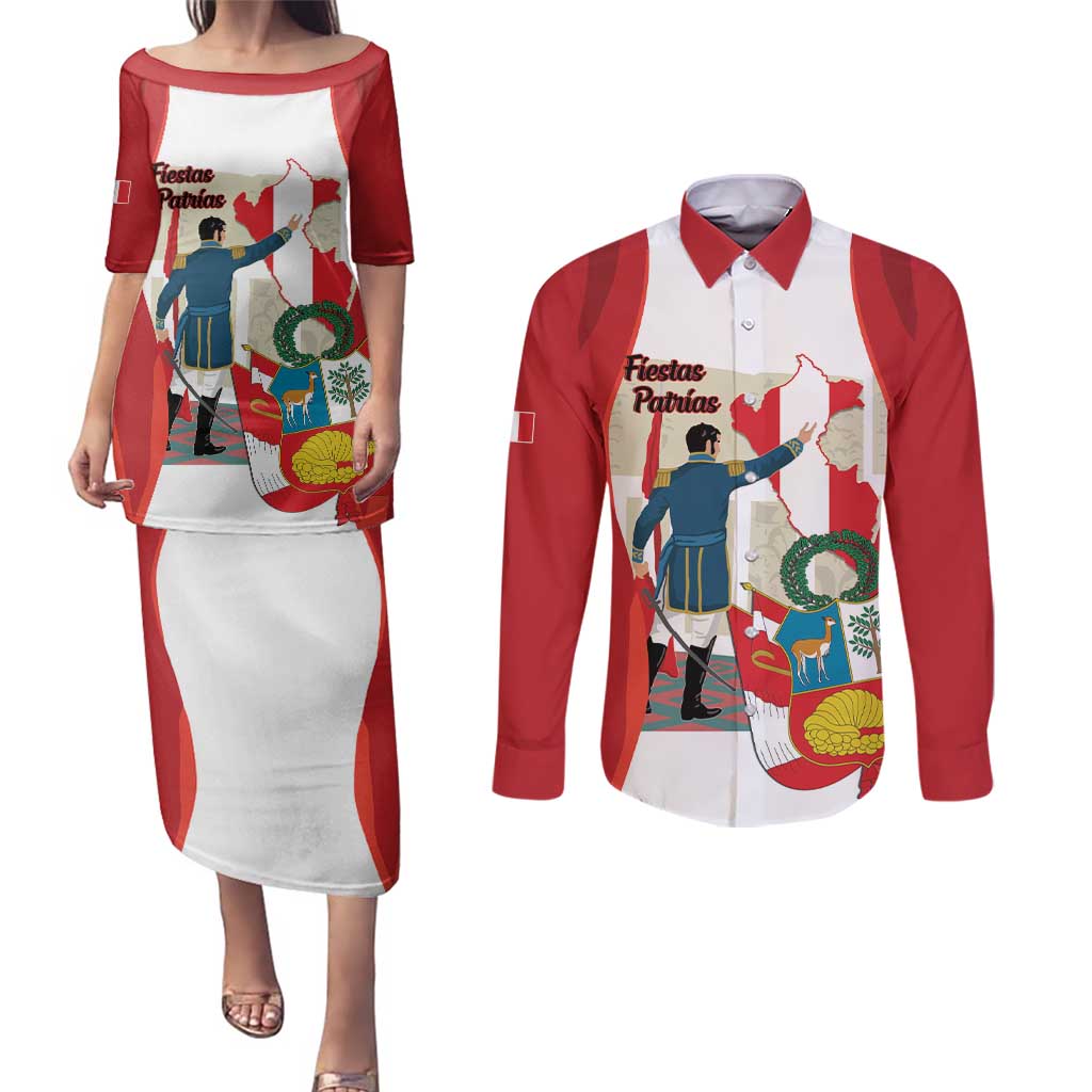 Peru Independence Day Couples Matching Puletasi and Long Sleeve Button Shirt Jose de San Martin Fiestas Patrias