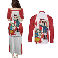 Peru Independence Day Couples Matching Puletasi and Long Sleeve Button Shirt Jose de San Martin Fiestas Patrias
