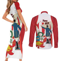 Peru Independence Day Couples Matching Short Sleeve Bodycon Dress and Long Sleeve Button Shirt Jose de San Martin Fiestas Patrias