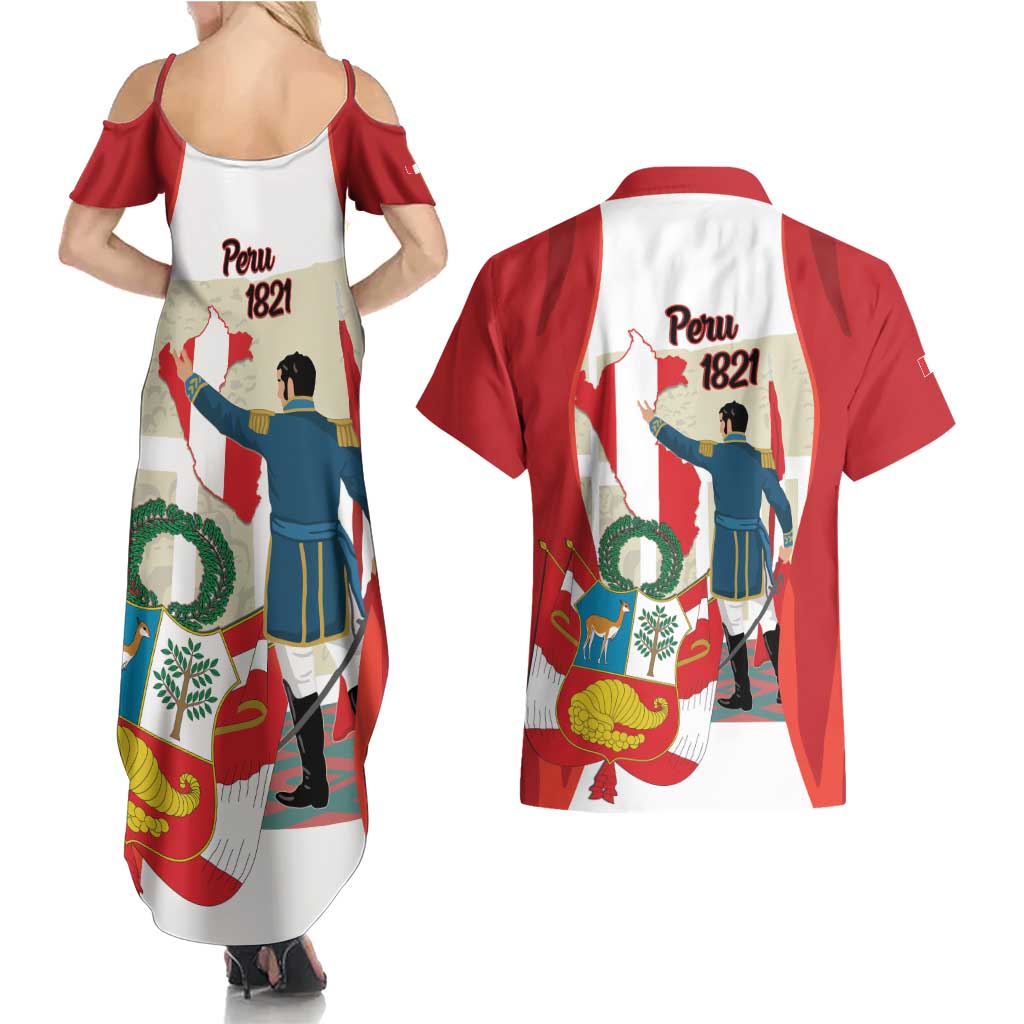 Peru Independence Day Couples Matching Summer Maxi Dress and Hawaiian Shirt Jose de San Martin Fiestas Patrias