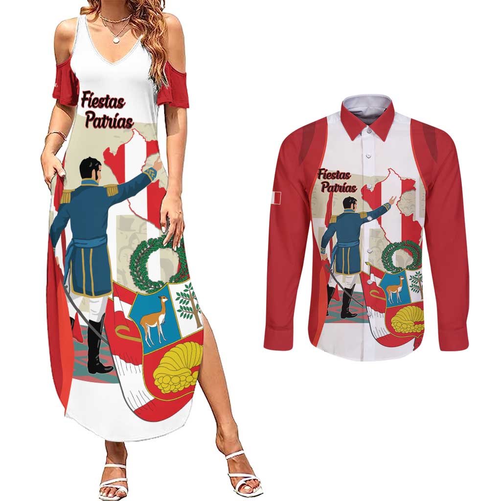 Peru Independence Day Couples Matching Summer Maxi Dress and Long Sleeve Button Shirt Jose de San Martin Fiestas Patrias