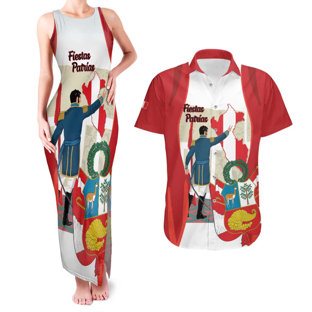 Peru Independence Day Couples Matching Tank Maxi Dress and Hawaiian Shirt Jose de San Martin Fiestas Patrias