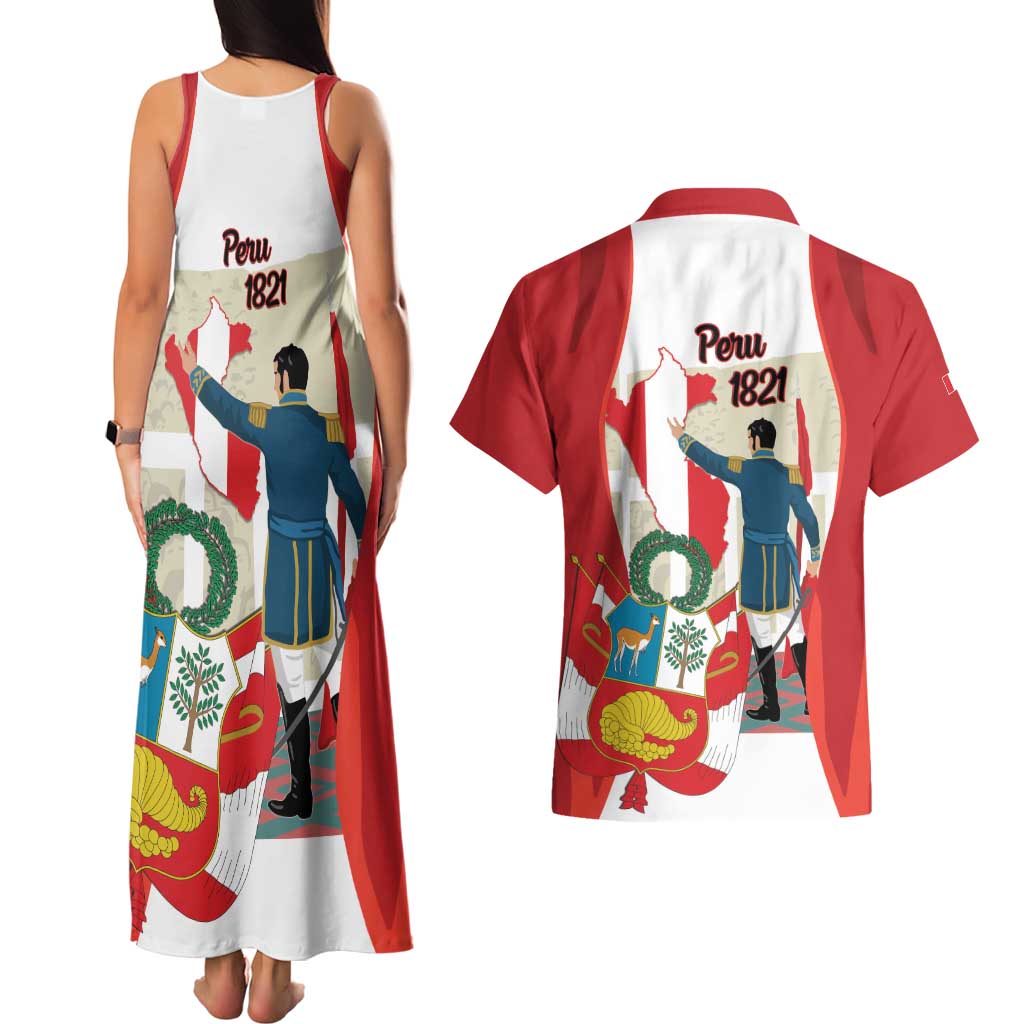 Peru Independence Day Couples Matching Tank Maxi Dress and Hawaiian Shirt Jose de San Martin Fiestas Patrias