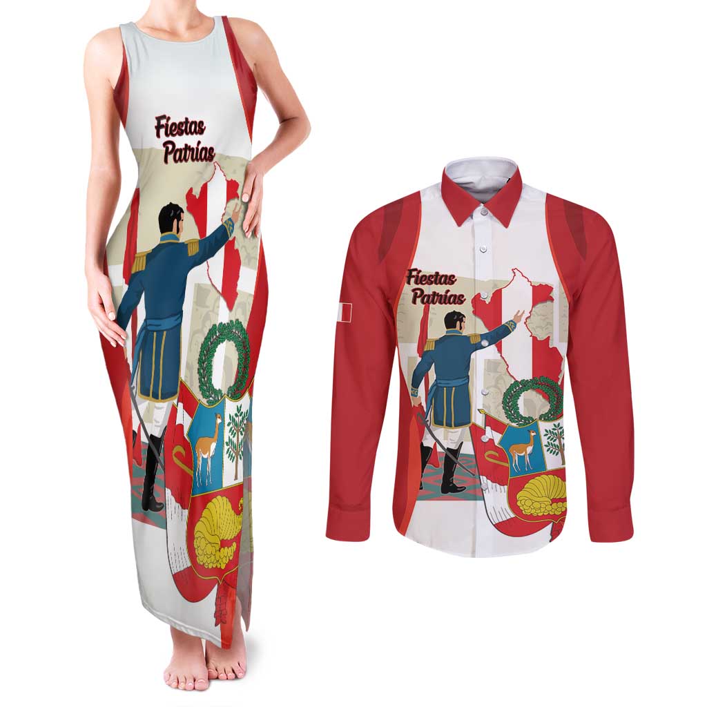 Peru Independence Day Couples Matching Tank Maxi Dress and Long Sleeve Button Shirt Jose de San Martin Fiestas Patrias