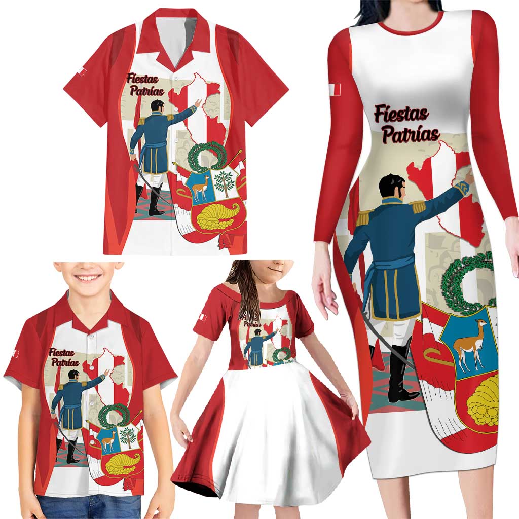 Peru Independence Day Family Matching Long Sleeve Bodycon Dress and Hawaiian Shirt Jose de San Martin Fiestas Patrias