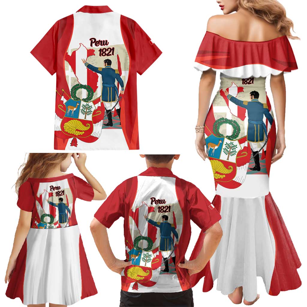 Peru Independence Day Family Matching Mermaid Dress and Hawaiian Shirt Jose de San Martin Fiestas Patrias