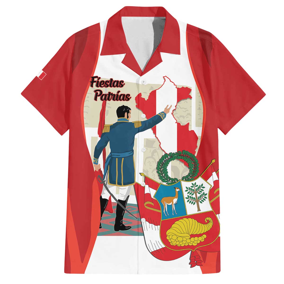 Peru Independence Day Family Matching Off The Shoulder Long Sleeve Dress and Hawaiian Shirt Jose de San Martin Fiestas Patrias