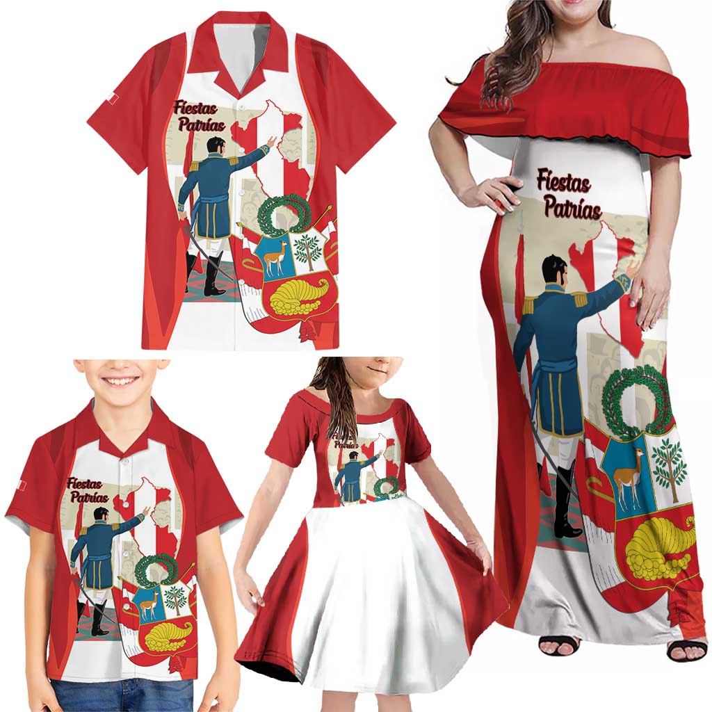 Peru Independence Day Family Matching Off Shoulder Maxi Dress and Hawaiian Shirt Jose de San Martin Fiestas Patrias