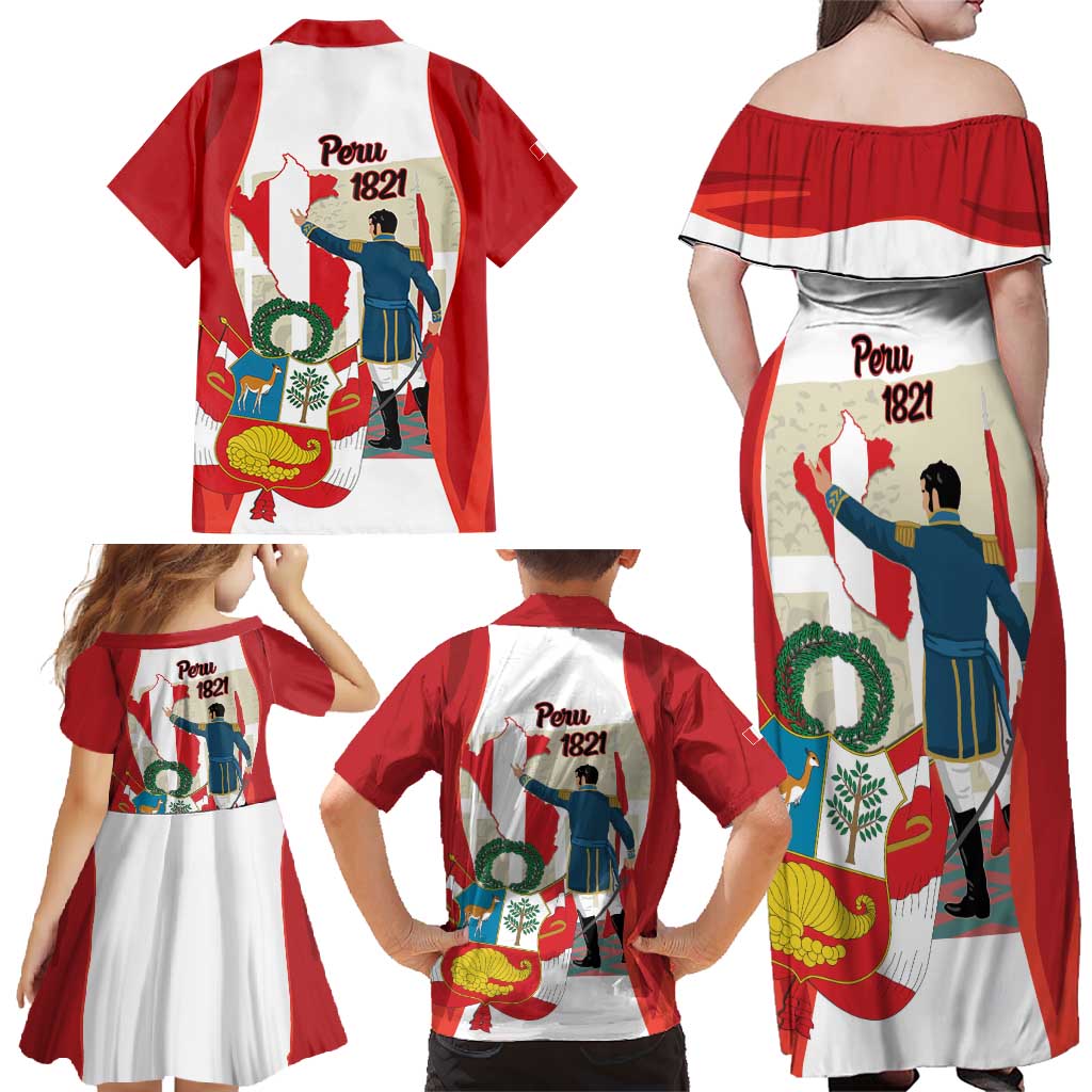 Peru Independence Day Family Matching Off Shoulder Maxi Dress and Hawaiian Shirt Jose de San Martin Fiestas Patrias