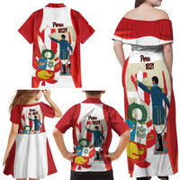Peru Independence Day Family Matching Off Shoulder Maxi Dress and Hawaiian Shirt Jose de San Martin Fiestas Patrias