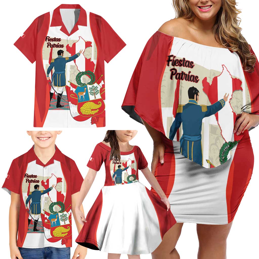 Peru Independence Day Family Matching Off Shoulder Short Dress and Hawaiian Shirt Jose de San Martin Fiestas Patrias