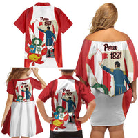 Peru Independence Day Family Matching Off Shoulder Short Dress and Hawaiian Shirt Jose de San Martin Fiestas Patrias