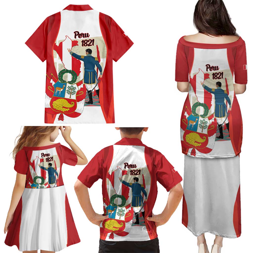 Peru Independence Day Family Matching Puletasi and Hawaiian Shirt Jose de San Martin Fiestas Patrias