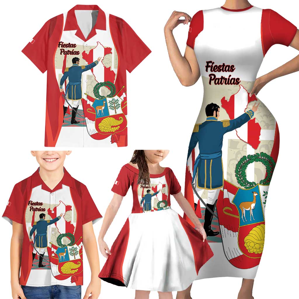 Peru Independence Day Family Matching Short Sleeve Bodycon Dress and Hawaiian Shirt Jose de San Martin Fiestas Patrias