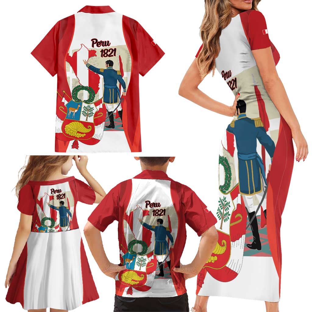 Peru Independence Day Family Matching Short Sleeve Bodycon Dress and Hawaiian Shirt Jose de San Martin Fiestas Patrias