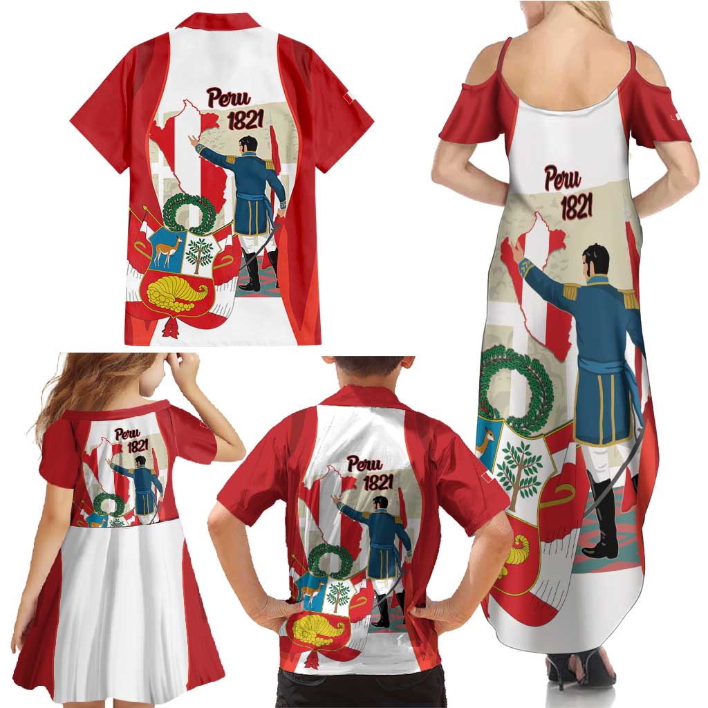 Peru Independence Day Family Matching Summer Maxi Dress and Hawaiian Shirt Jose de San Martin Fiestas Patrias