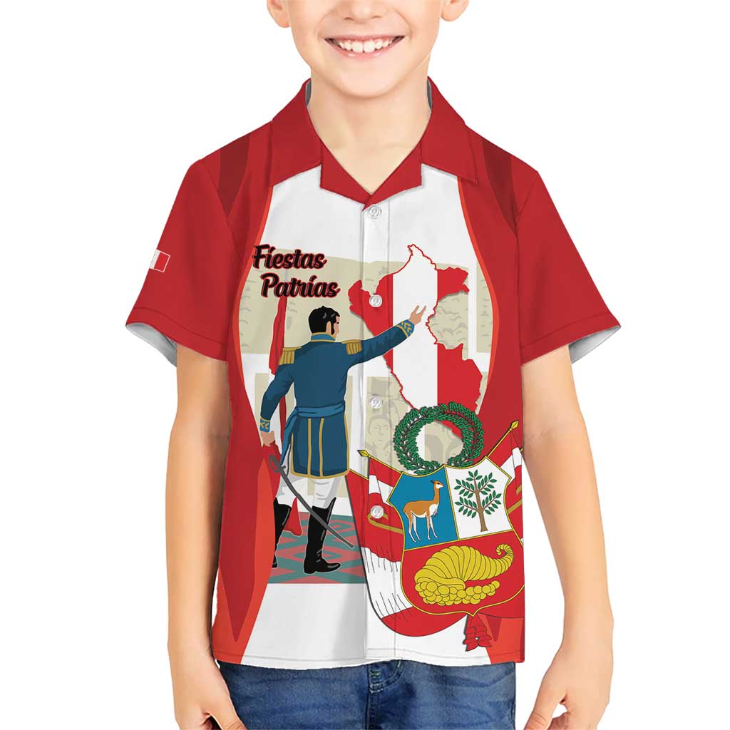 Peru Independence Day Kid Hawaiian Shirt Jose de San Martin Fiestas Patrias