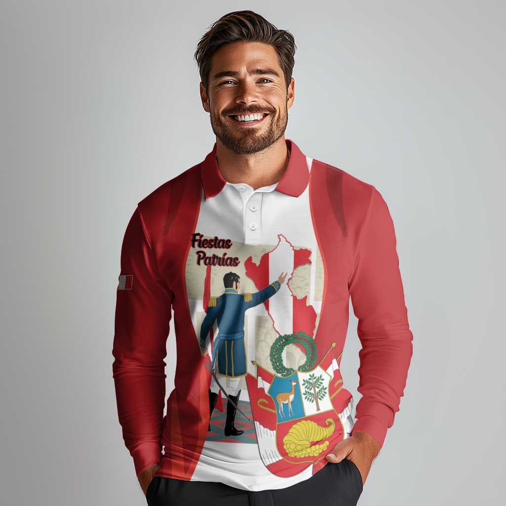 Peru Independence Day Long Sleeve Polo Shirt Jose de San Martin Fiestas Patrias