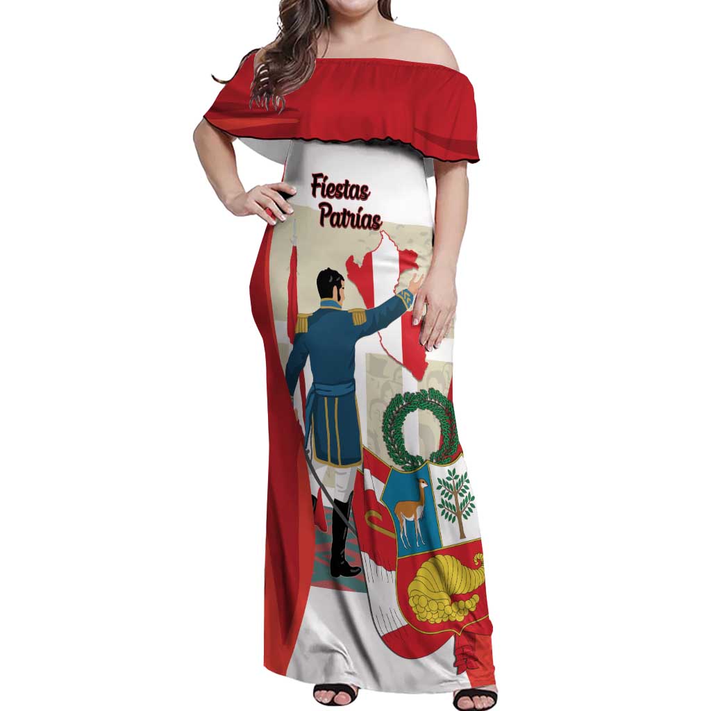 Peru Independence Day Off Shoulder Maxi Dress Jose de San Martin Fiestas Patrias