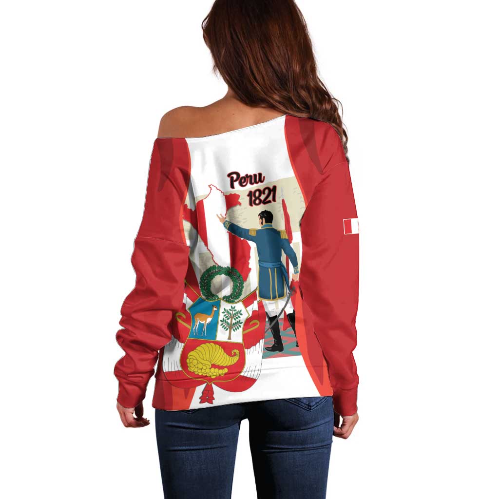 Peru Independence Day Off Shoulder Sweater Jose de San Martin Fiestas Patrias