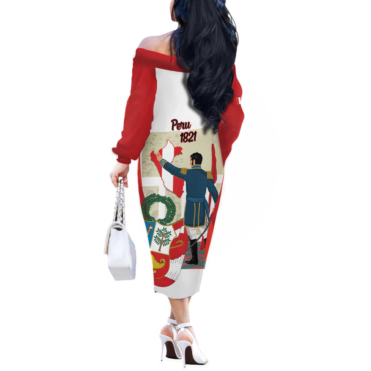 Peru Independence Day Off The Shoulder Long Sleeve Dress Jose de San Martin Fiestas Patrias