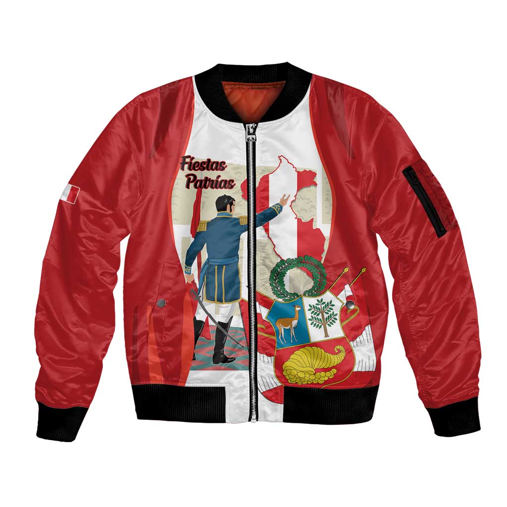 Peru Independence Day Sleeve Zip Bomber Jacket Jose de San Martin Fiestas Patrias