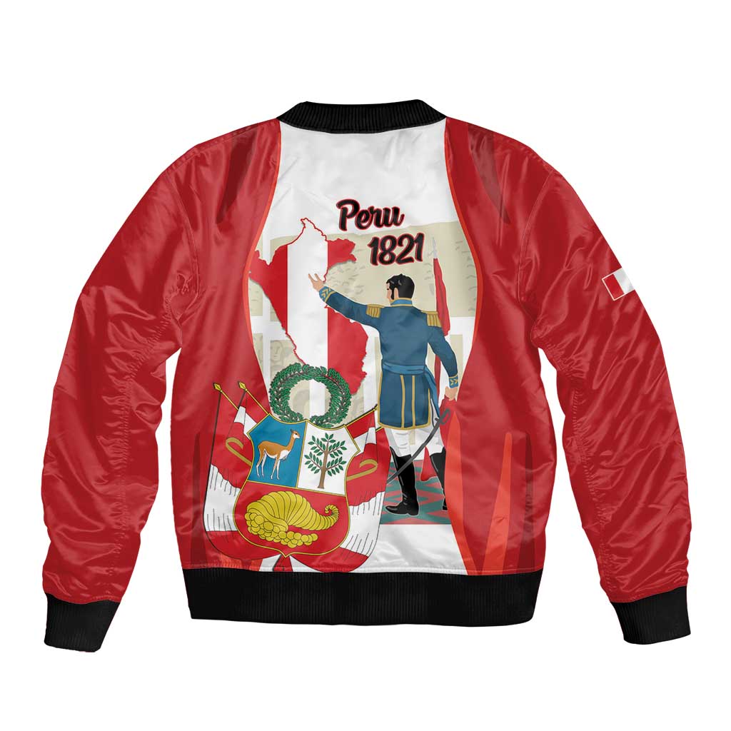 Peru Independence Day Sleeve Zip Bomber Jacket Jose de San Martin Fiestas Patrias