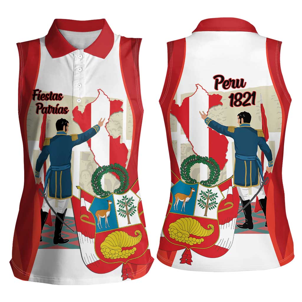 Peru Independence Day Women Sleeveless Polo Shirt Jose de San Martin Fiestas Patrias