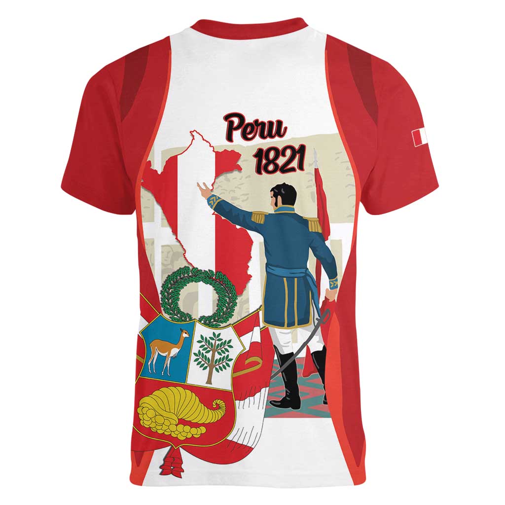 Peru Independence Day Women V-Neck T-Shirt Jose de San Martin Fiestas Patrias