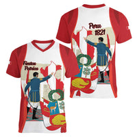 Peru Independence Day Women V-Neck T-Shirt Jose de San Martin Fiestas Patrias
