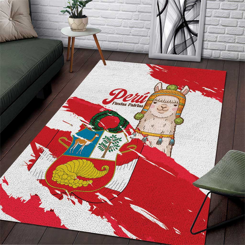 Fiestas Patrias de Peru Area Rug Coat Of Arms With Cute Alpaca Face