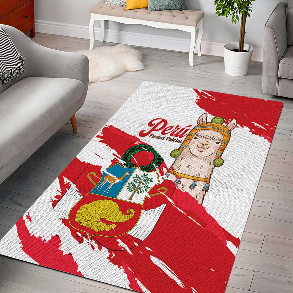 Fiestas Patrias de Peru Area Rug Coat Of Arms With Cute Alpaca Face