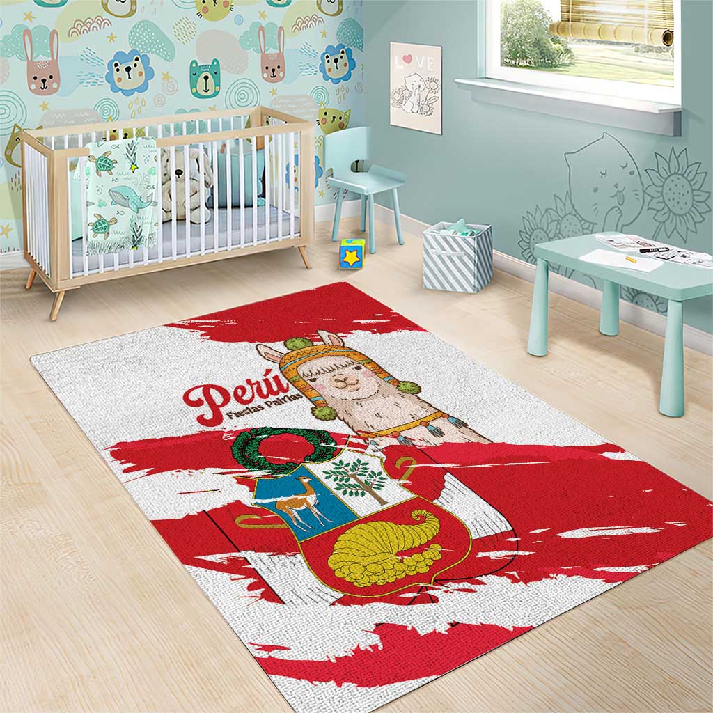 Fiestas Patrias de Peru Area Rug Coat Of Arms With Cute Alpaca Face