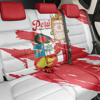 Fiestas Patrias de Peru Back Car Seat Cover Coat Of Arms With Cute Alpaca Face