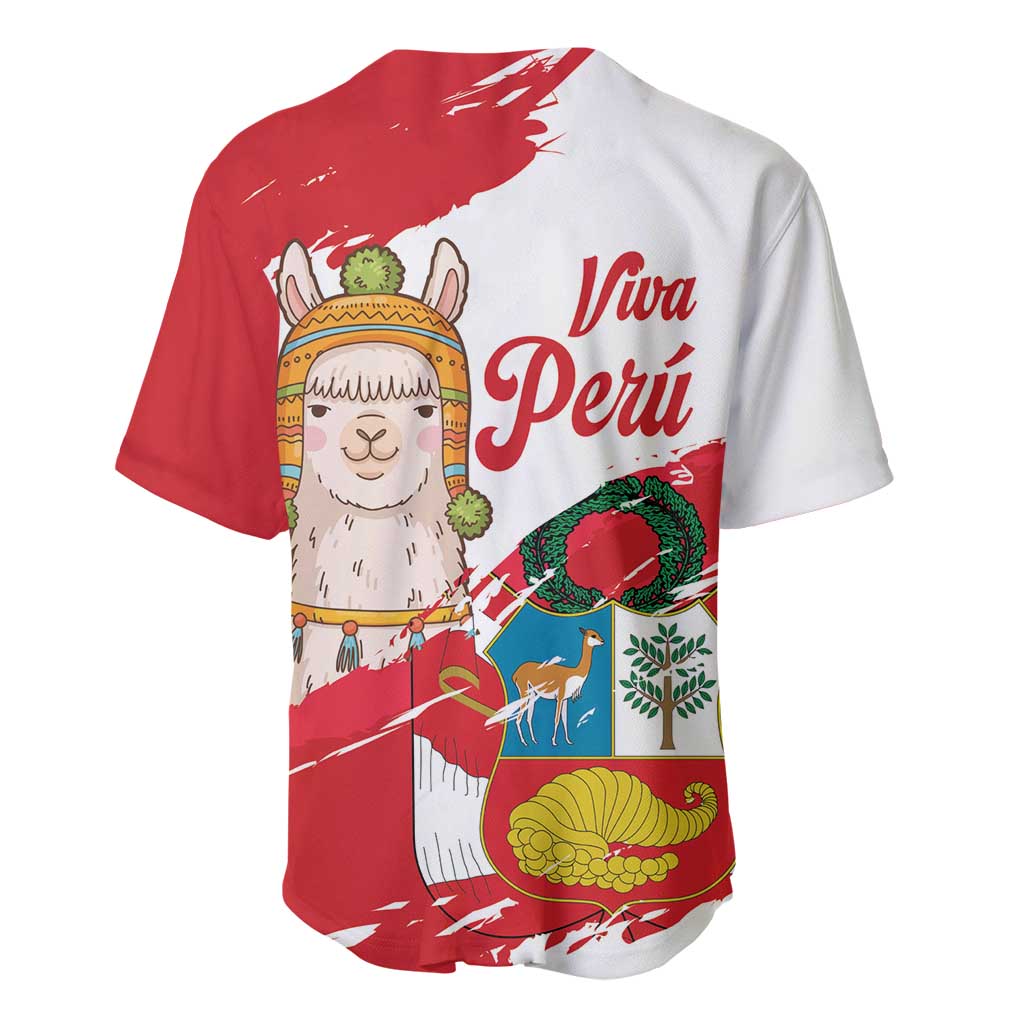 Fiestas Patrias de Peru Baseball Jersey Coat Of Arms With Cute Alpaca Face