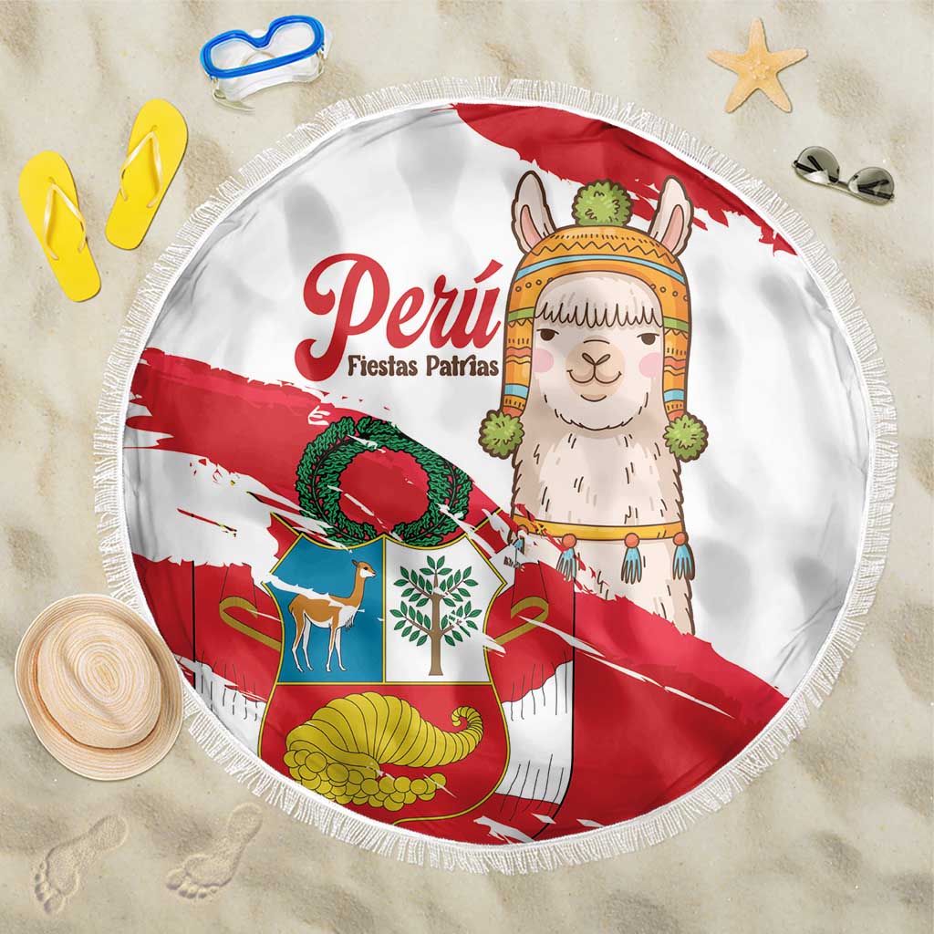 Fiestas Patrias de Peru Beach Blanket Coat Of Arms With Cute Alpaca Face
