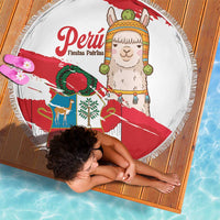 Fiestas Patrias de Peru Beach Blanket Coat Of Arms With Cute Alpaca Face