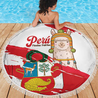 Fiestas Patrias de Peru Beach Blanket Coat Of Arms With Cute Alpaca Face